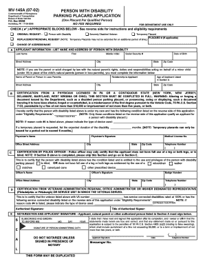 Handicap Placard Pa  Form