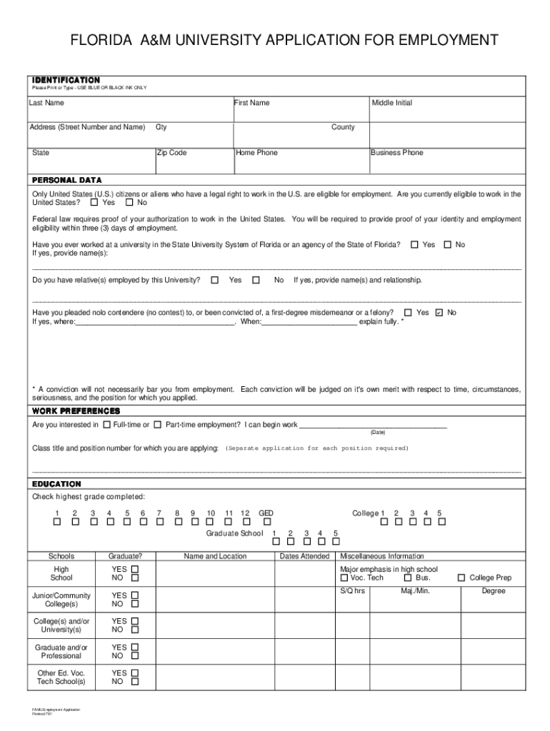 Famu Employment Application Form