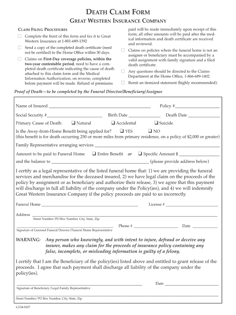  Great Western Life Claim Form 2007-2024