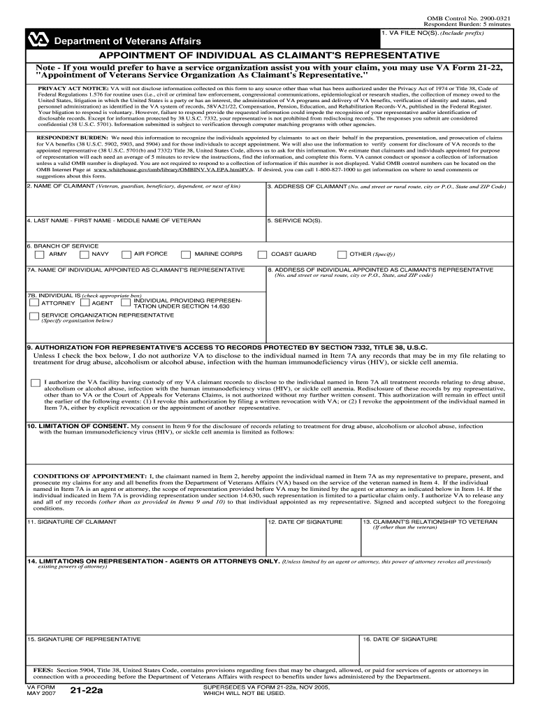  Va Form 21 22a Fillable 2007