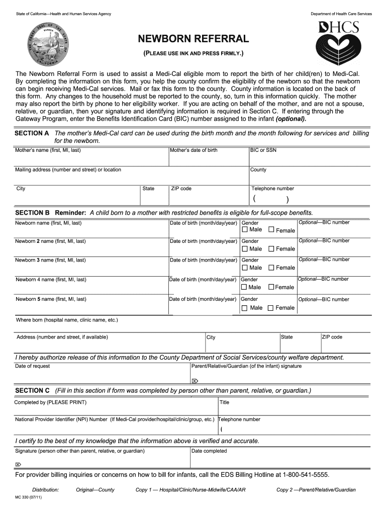 Medi Cal Newborn Referral Form