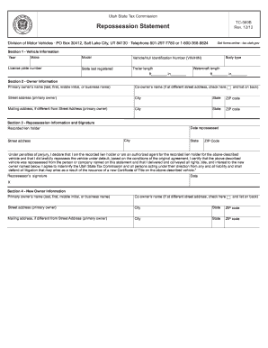Repossession Statement Utah  Form