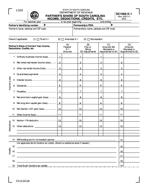 Sc1065 K 1partners Share of Southcarolina Income Etc Form