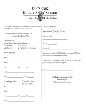 Wine Club Membership Form