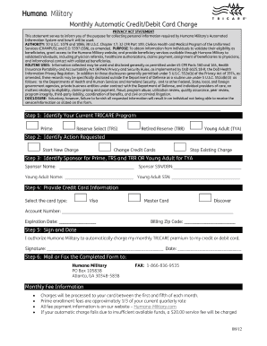 Monthly Automatic Credit Debir Card Charge Humana Military  Form