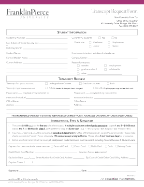 Franklin Pierce Registrar Transcripts Form