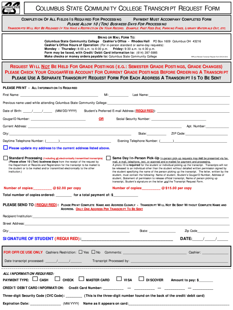  Cscc Transcript Request 2012-2024