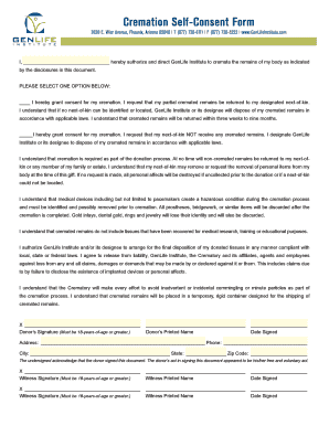 Sample Letter of Consent for Cremation  Form
