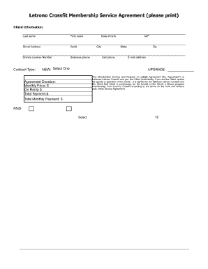 Crossfit Membership Form