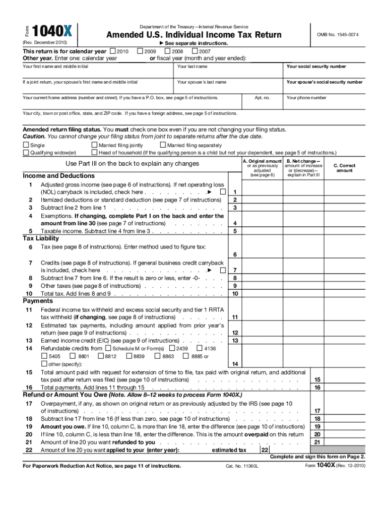 1040x Fillable Forms