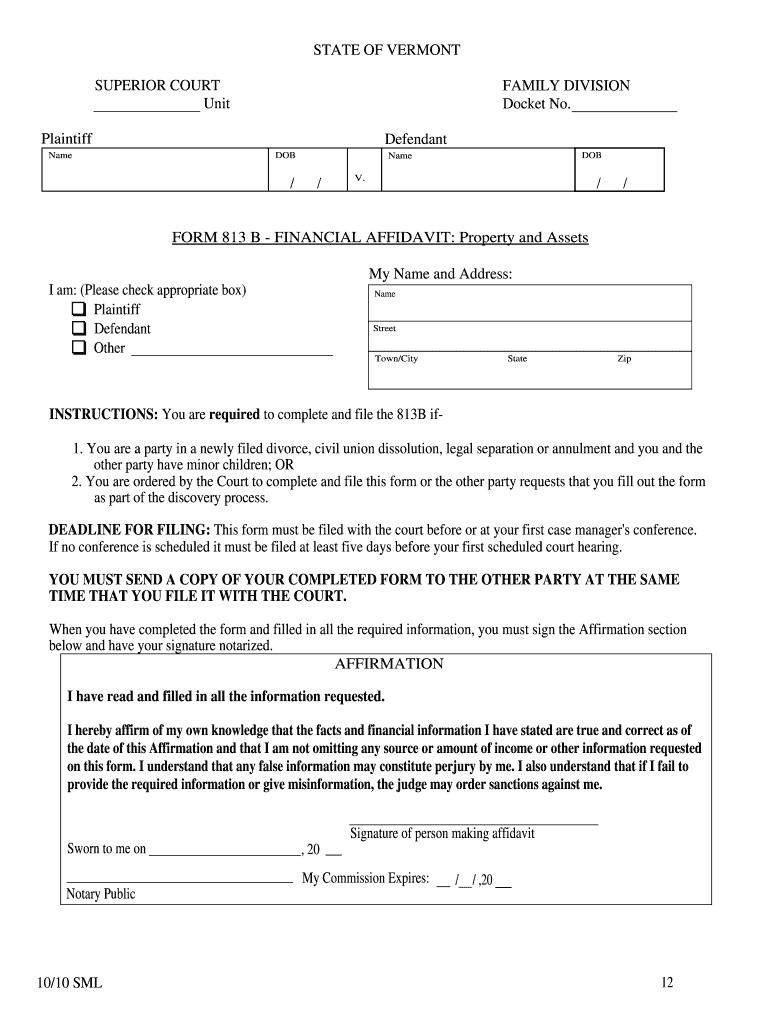  Vermont Form 813b 2010-2024