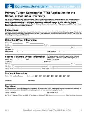 PTS Application for the School at Columbia University Hr Columbia  Form