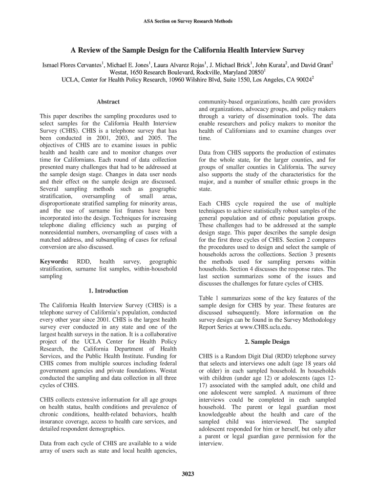 A Review of the Sample Design for the California Health Interview Amstat  Form