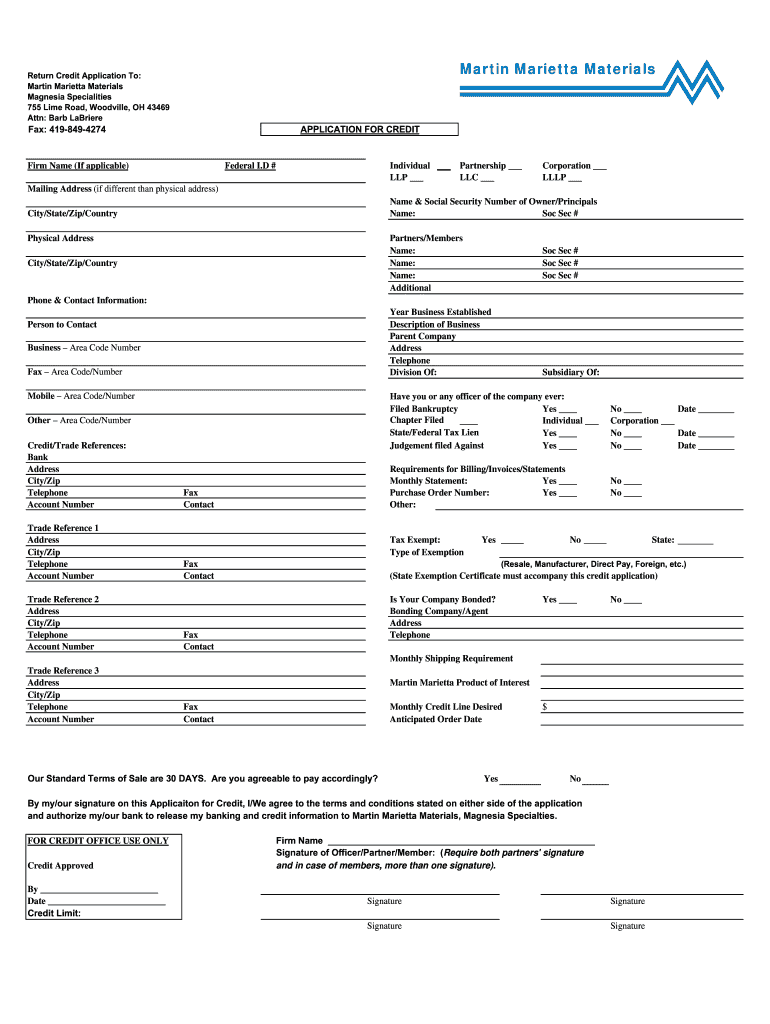 Martin Marietta Credit Application  Form