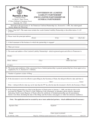 CONVERSION of a LIMITED LIABILITY PARTNERSHIP TN Gov Tn  Form