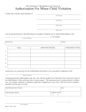 Authorization for Minor Child Visitation  Form