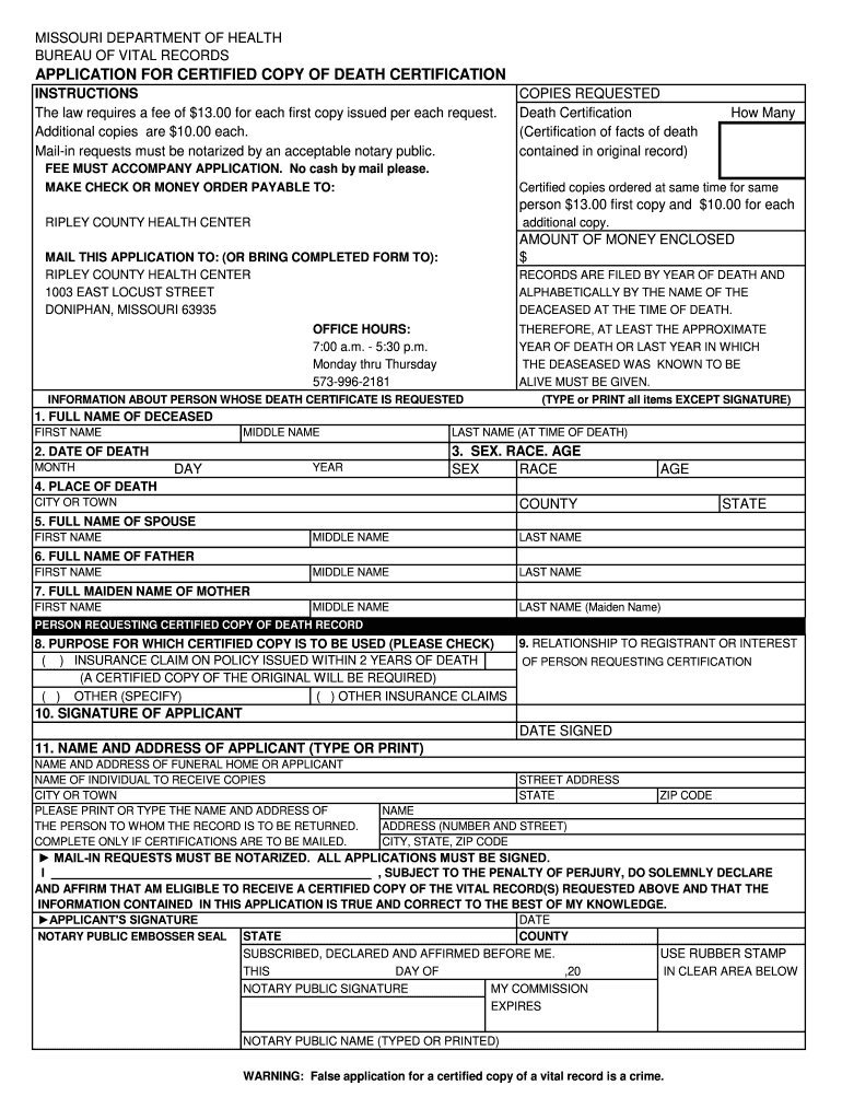  Missouri Death Certificates 2012