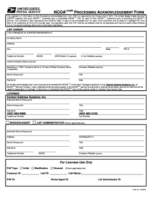 PROCESSING ACKNOWLEDGEMENT FORM Cas Online