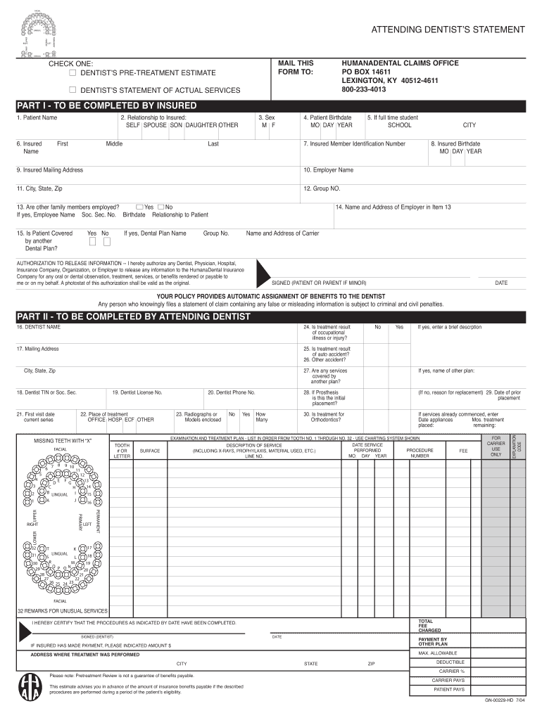  Humana Dental Claim Form 2004