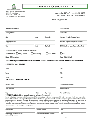 Application for Credit DDW  Form