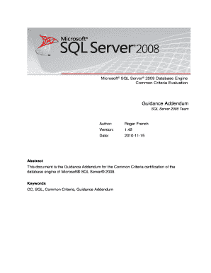Guidance Addendum SQL Server Team Author Version Date Roger French 1  Form