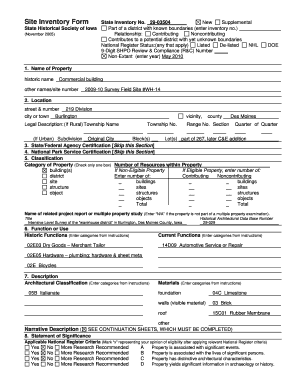 Site Inventory Form State Inventory No Burlingtoniowa