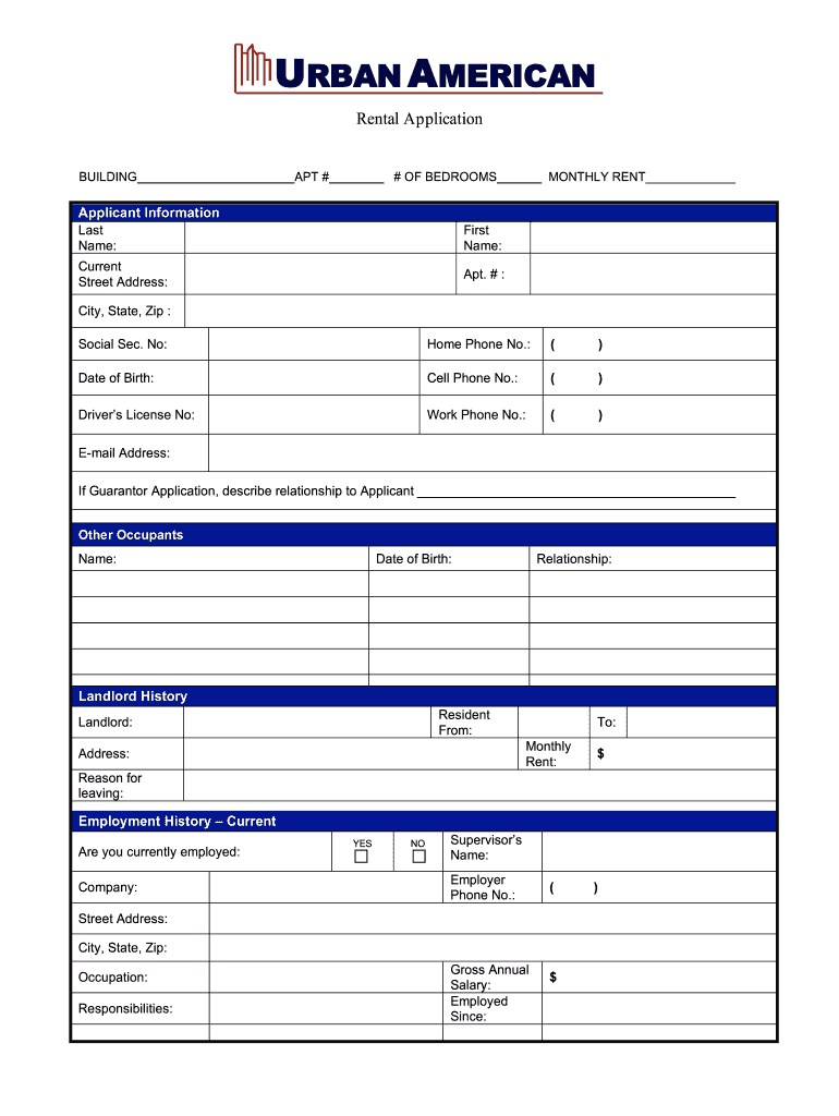 Urban American Rental Application  Form