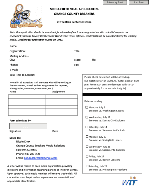 MEDIA CREDENTIAL APPLICATION ORANGE COUNTY BREAKERS  Form