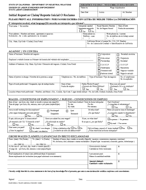 STATE of CALIFORNIA DEPARTMENT of INDUSTRIAL RELATIONS DIVISION of LABOR STANDARDS ENFORCEMENT STATE LABOR COMMISSIONER  Form