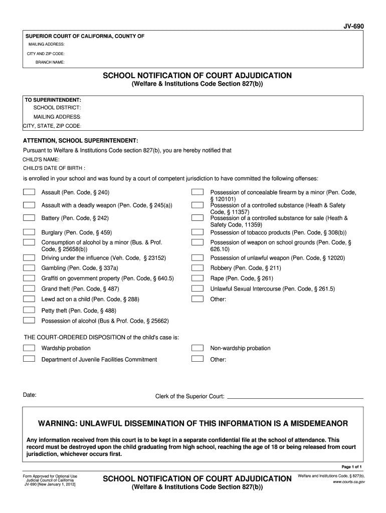  Welfare and Institutions Code 690 Form 2012