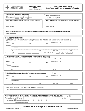 Product Insert Data Sheet MENTOR MEMORYGEL FDA  Form