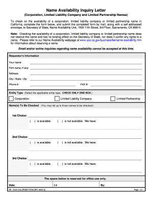 Name Availability Inquiry Letter  Form