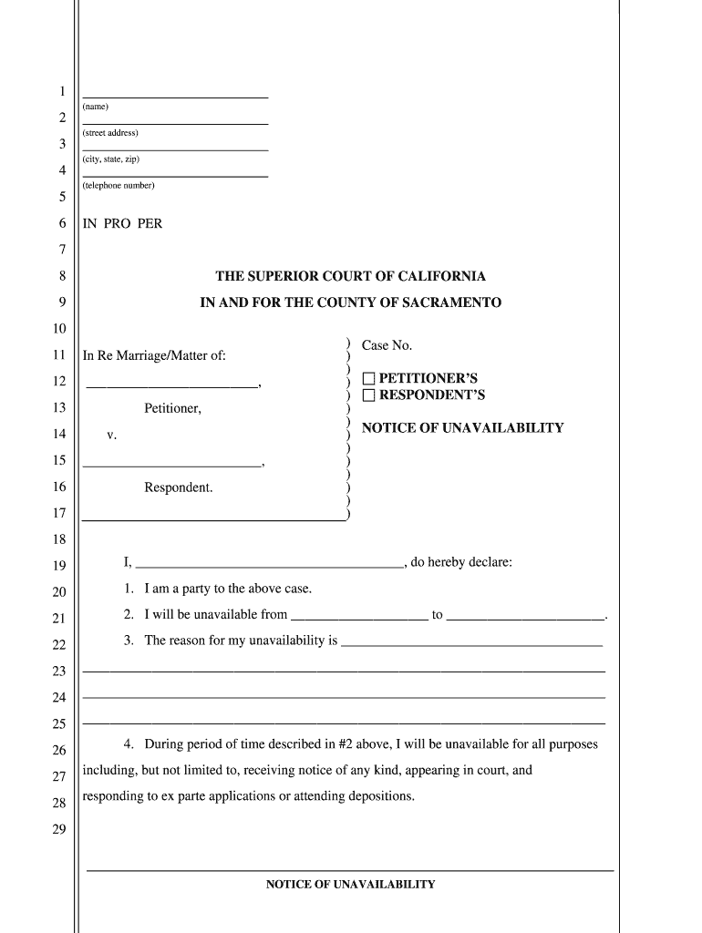 Notice of Unavailability Florida  Form