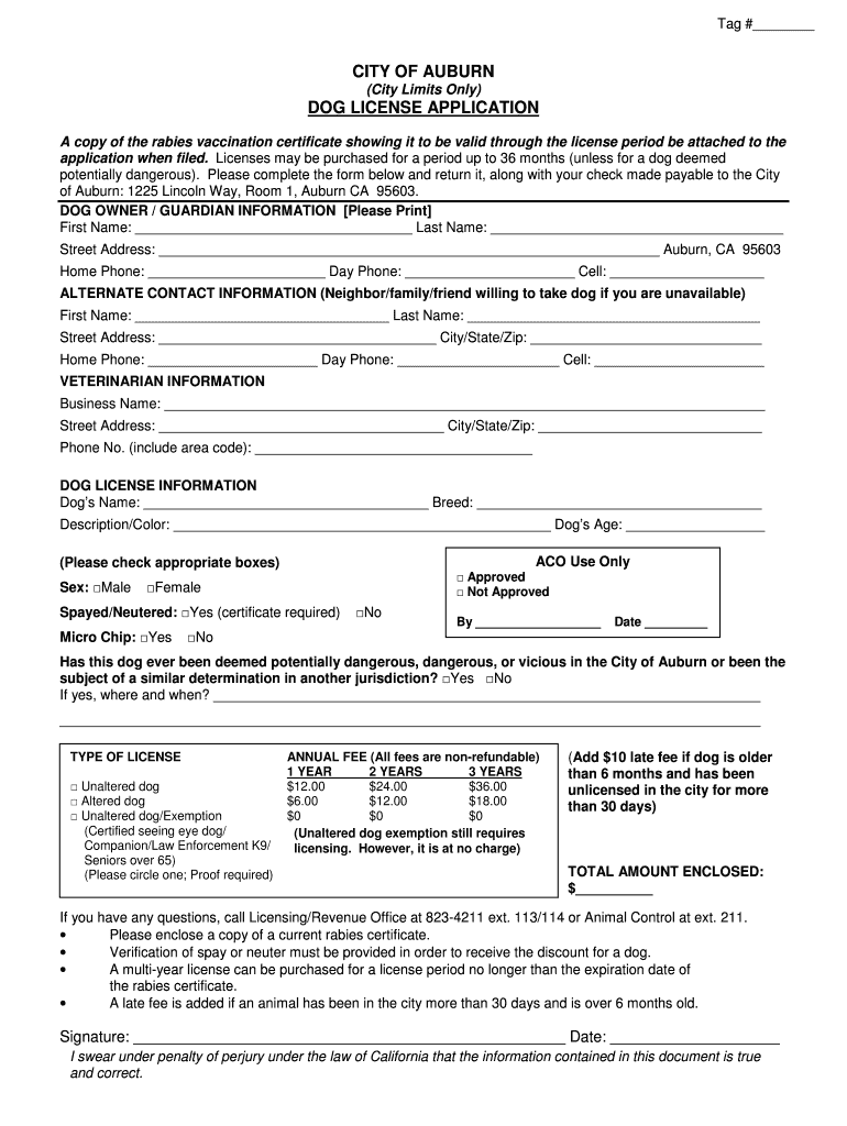  City of Chico Dog License 2010-2024