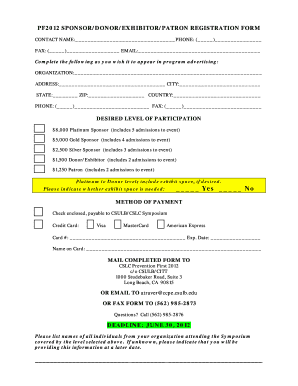 SPONSORDONORPATRON REGISTRATION FORM Slc Ca