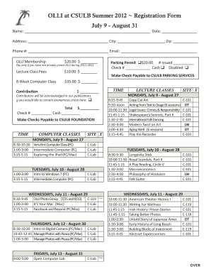 OLLI at CSULB Summer Registration Form July 9 August 31 Csulb