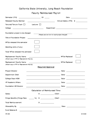 Faculty Reimbursed Payroll CSULB Foundation California State  Form