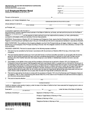 Llc Employee Worker Bond Form 13b 20