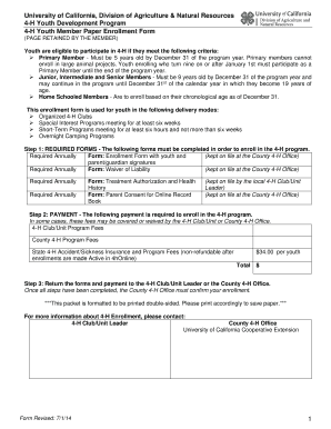 New Youth 4 H Member Paper Enrollment Form Ca4h