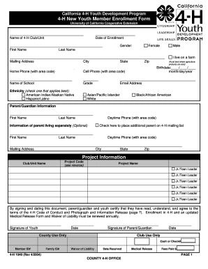 California 4 H Youth Development Program Celosangeles Ucdavis  Form