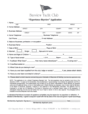 Experience Bayview Application  Form