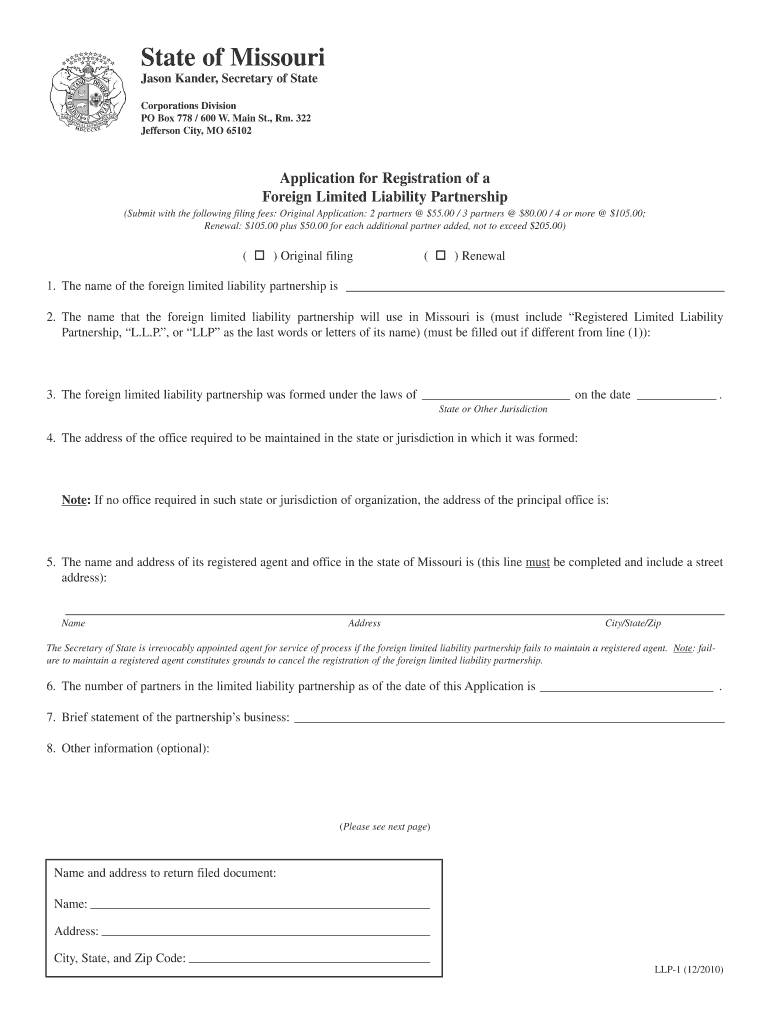 Llp 111 Application for Registration Sos Mo  Form
