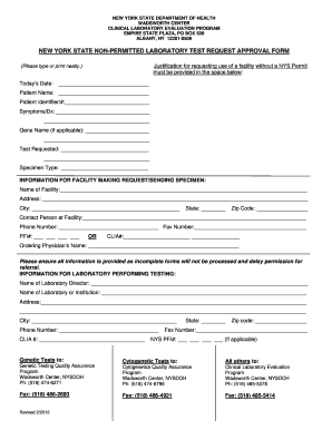  New York State Non Permitted Lab Test Request 2012