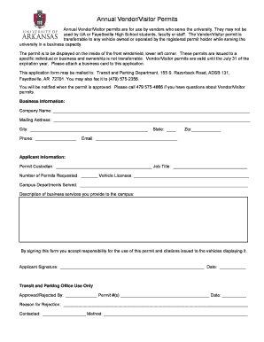 Annual Vendor Visitor Permits Department of Transit and Parking Parking Uark  Form