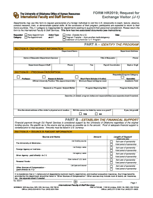 FORM HR2019; Request for Hr Ou