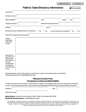 Field to Table Directory Information University of Missouri Extension Missouri