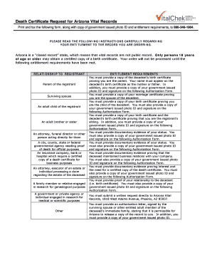 State of Arizona Death Certificate  Form