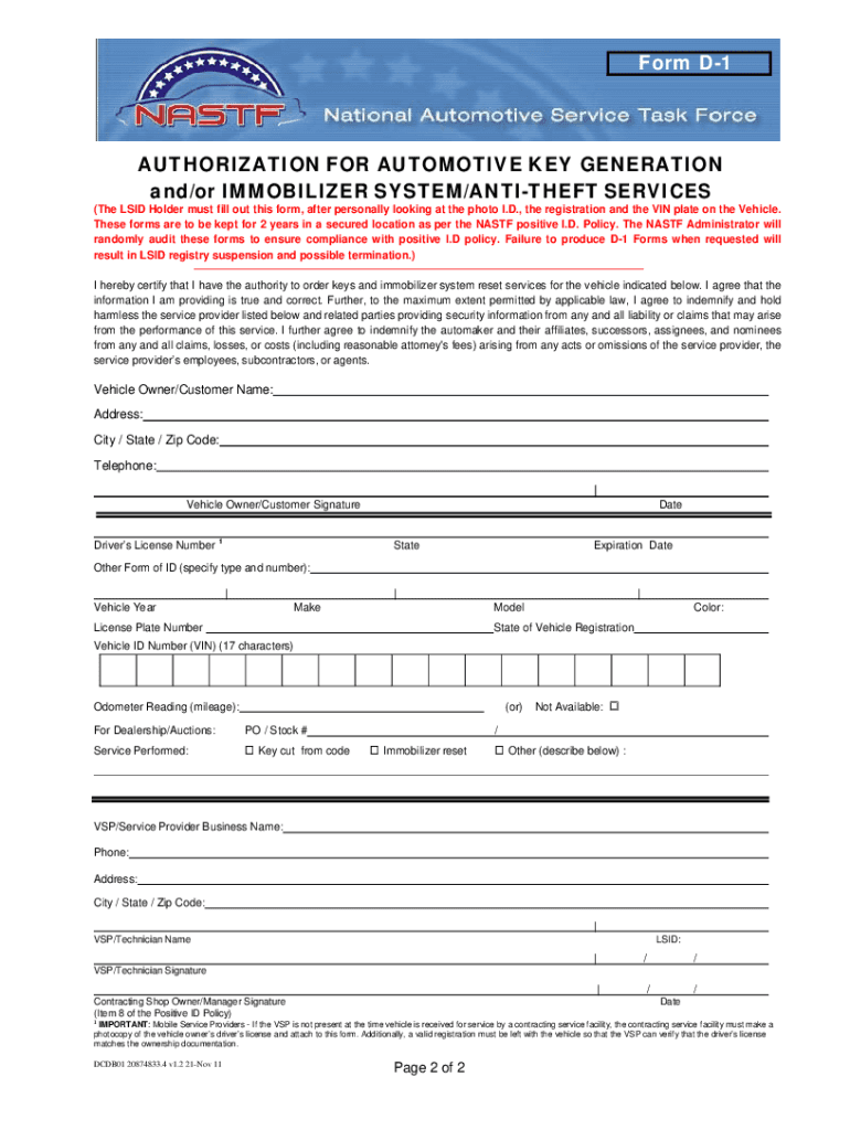  Nastf D1 Form 2008-2024