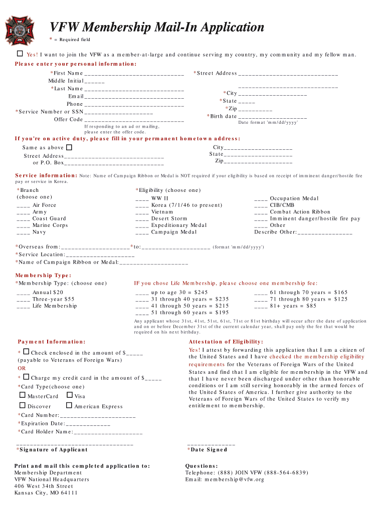 Vfw Application Form Printable