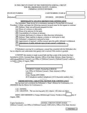 Hillsborough County Continuance Form